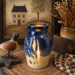 Lufkin Pottery Seagrove NC Witness Crock 2013 Blue Heart Cutout Studio Pottery